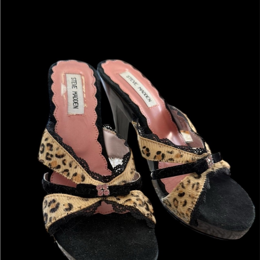 Steve Madden Black and Brown Heeled Sandals with Bow Detail
